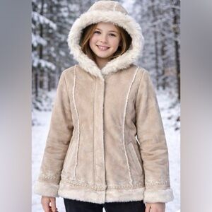 Girl 10/12 Tan Faux Fur Trimmed Coat